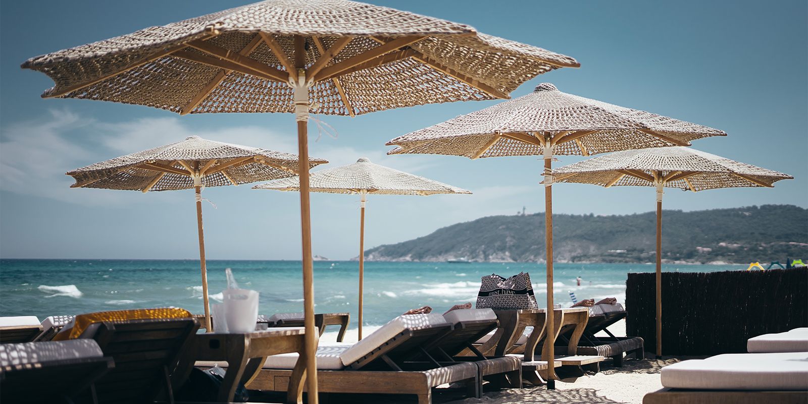 Sun loungers on the beach in St Tropez